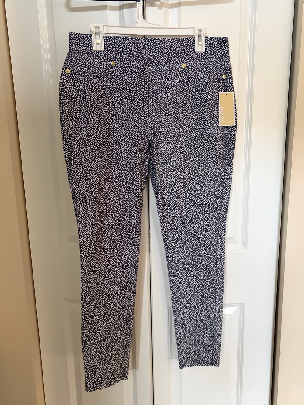 Michael Kors Black and White Micro Dot Stretch Skinny Pants